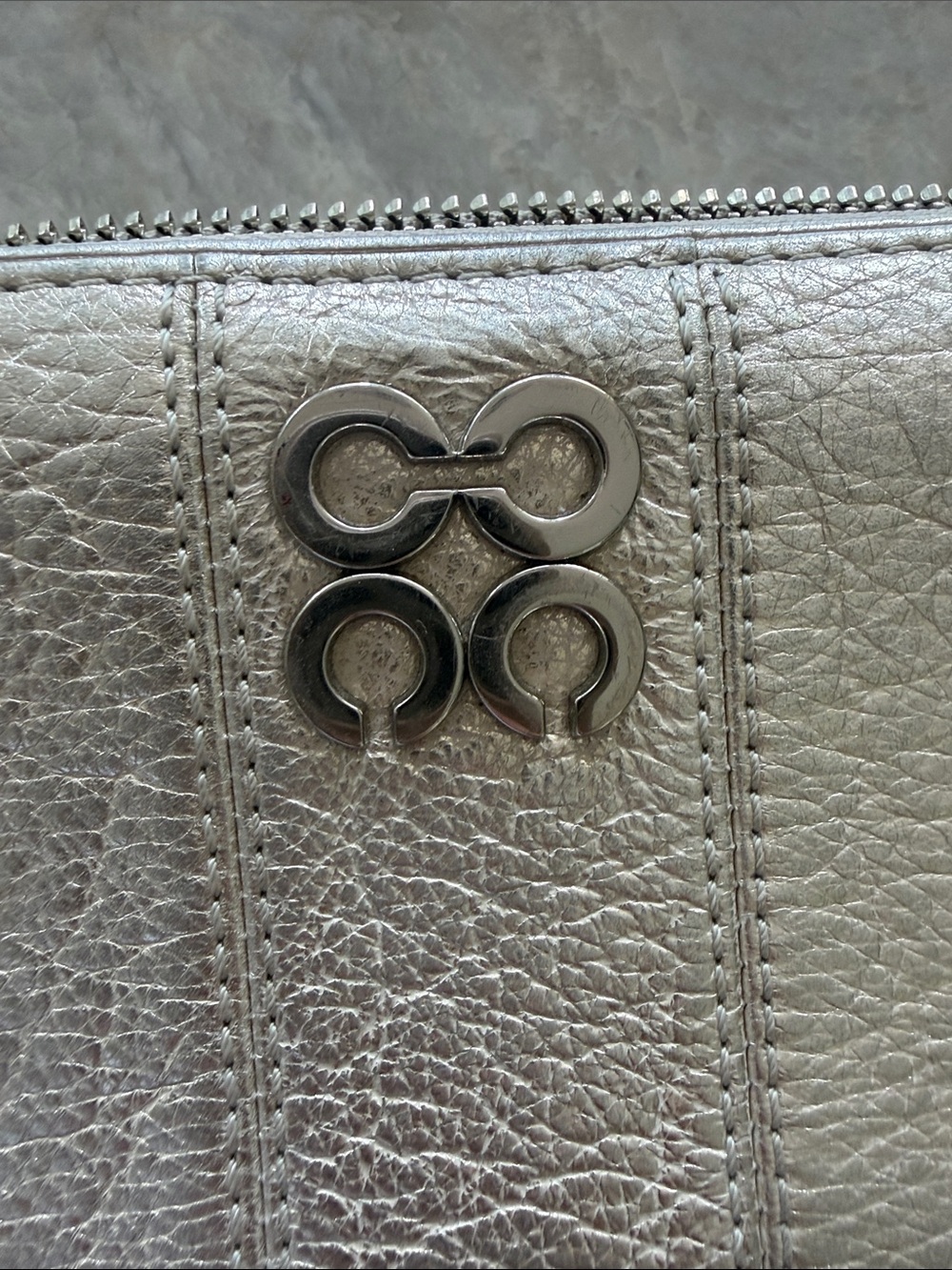 Coach Authentic Metallic Gold Zip-Around Wallet with Silver Logo Accent - Picture 3 of 14